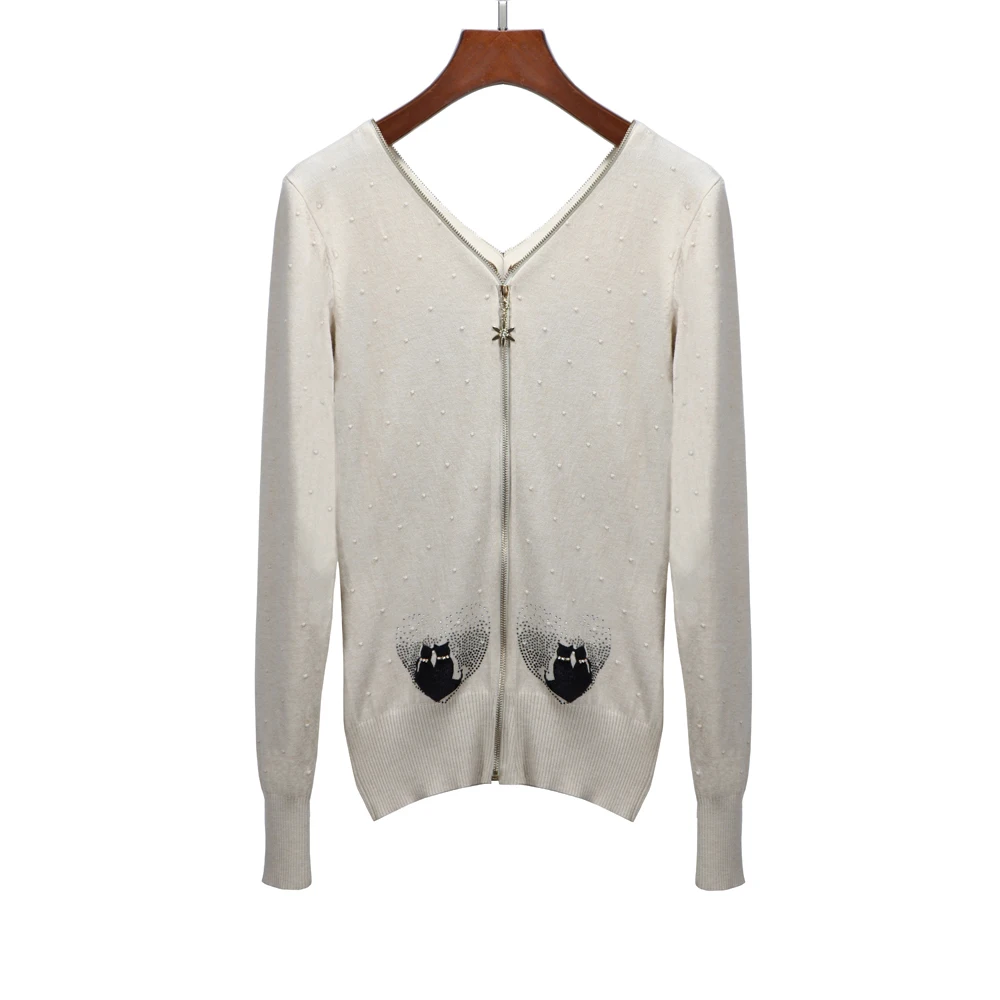 High Quality 2019 New Women's Sweater Spring Autumn Casual Animal Print Fashion Double Zippers Knitting Slim Fit |