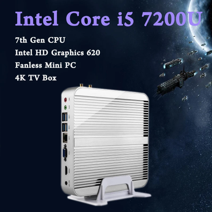 Mini PC 4K HTPC Fanless computer Core i5 7200U Kaby Lac Win10 Free Shipping Intel HD