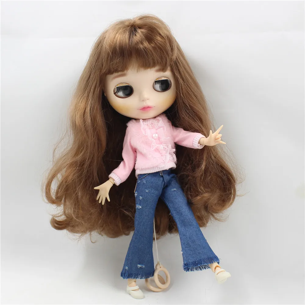 Neo Blythe Doll Lace Plush Long Sleeve Top with Flared Jeans 2