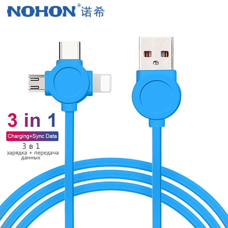 NOHON TPE usb кабель для зарядки данных 3 в 1 освещение для iPhone X XS MAX XR 8 Micro usb type-C Android телефон зарядная линия для Xiaomi