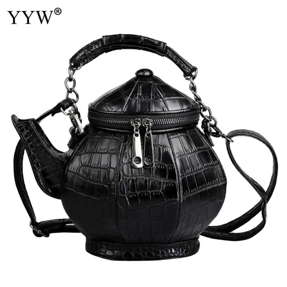 

YYW Personalized Teapot Shaped Leather Shoulder Bag Waterproof Handbag Women'S Stone Pattern Leather Gothic Party Bags Black