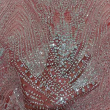 Красная сетка африканская французская чистая кружевная ткань с клееным серебряным блеском украшение вышитое гладью кружево ткань JRB-6521