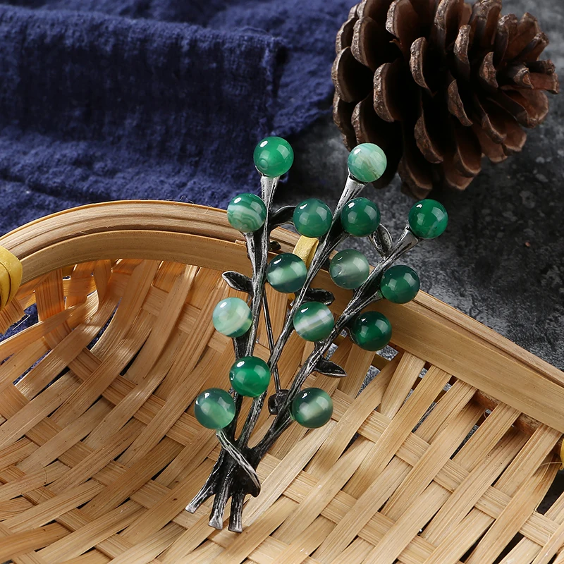 Элегантная брошь в форме цветка булавки и броши для женщин античное серебро растение дерево брошь натуральный камень материал шарф одежда ювелирные изделия