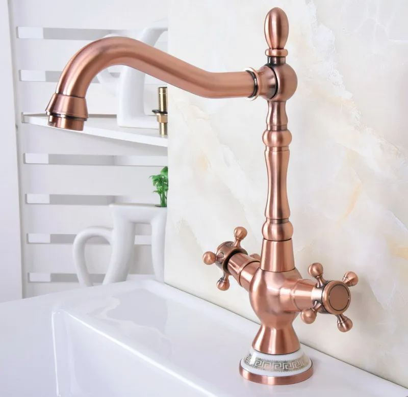 Antique Red Copper Brass Dual Cross Handles Bathroom Kitchen Basin Sink Faucet Mixer Tap Swivel Spout Deck Mounted mnf621 Antique Red Copper Brass Dual Cross Handles Bathroom Kitchen Basin Sink Faucet Mixer Tap Swivel Spout Deck Mounted mnf621