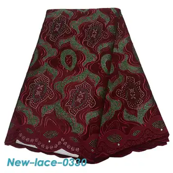

Hot Sale African Cotton Swiss Voile Lace Fabric High Quality With Stones Polish Lace In Switzerland For Party Dress LG002