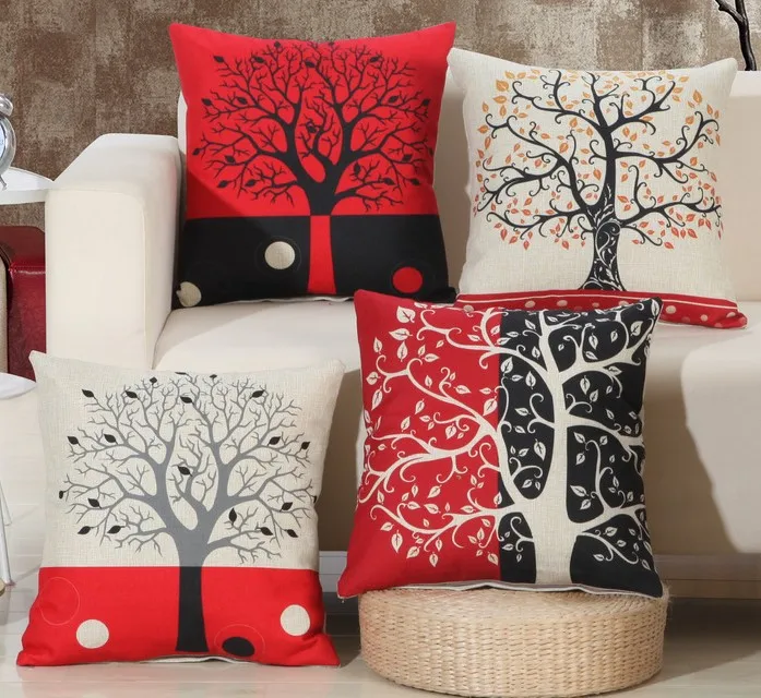 

Red Black Wish Tree Printed Pillows Cover Cushions Cover Cotton Linen Bed Pillow Case Cover Bed Pillowcase Square 45x45cm B120