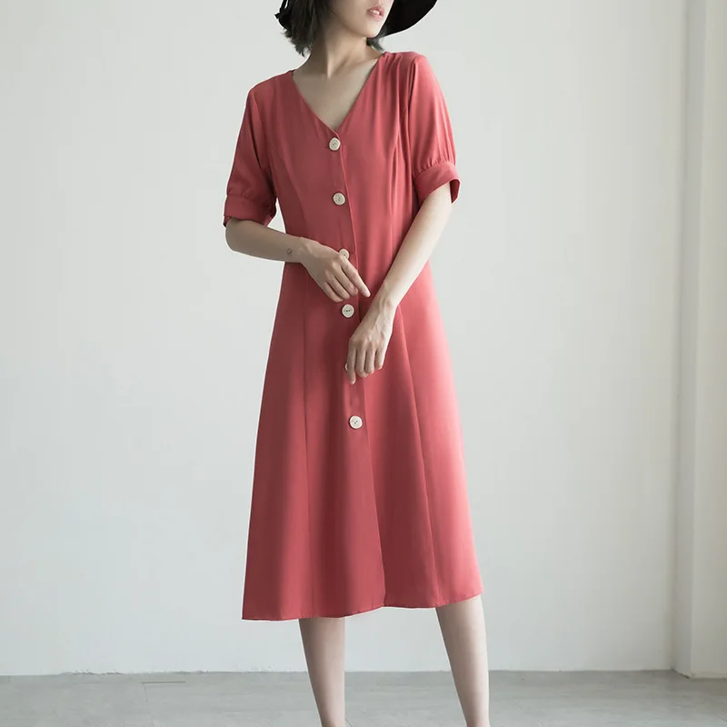 

Summer Dress Women Fashion Slim-type Brierf Dress 2019 New Female V-Neck Button Short Sleeve Casual Dress Mori girl