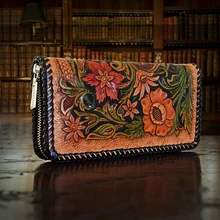 OLG. YAT женские кожаные кошельки кошелек ручной работы женские сумки с замком-молнией из натуральной кожи ручные резные мешочки с цветочным рисунком