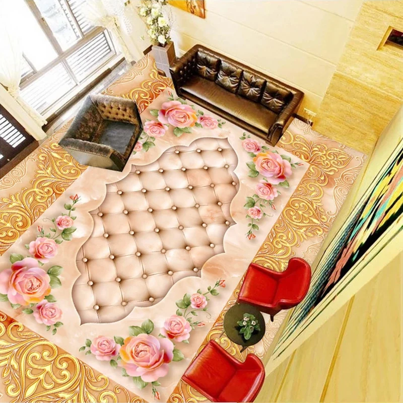 На заказ 3D наклейка на пол ПВХ водонепроницаемый самоклеящийся мраморный мягкий мешок цветок Европейский стиль гостиной потолок пол обои