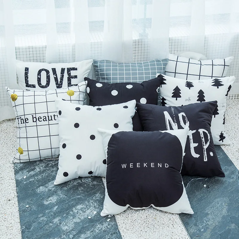 

45*45cm Nordic Cushion Cover Black White Geometric House Cushion Sofa Pillow Car Seat Scandinavian Decor Home Decor