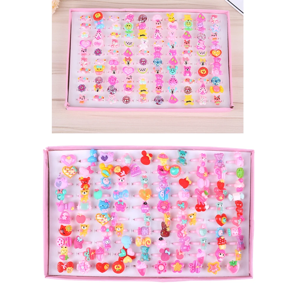 10 шт милые красочные кавайные ювелирные изделия на день детей пластиковые детские кольца для девочек, с смешанными кабошонами из смолы