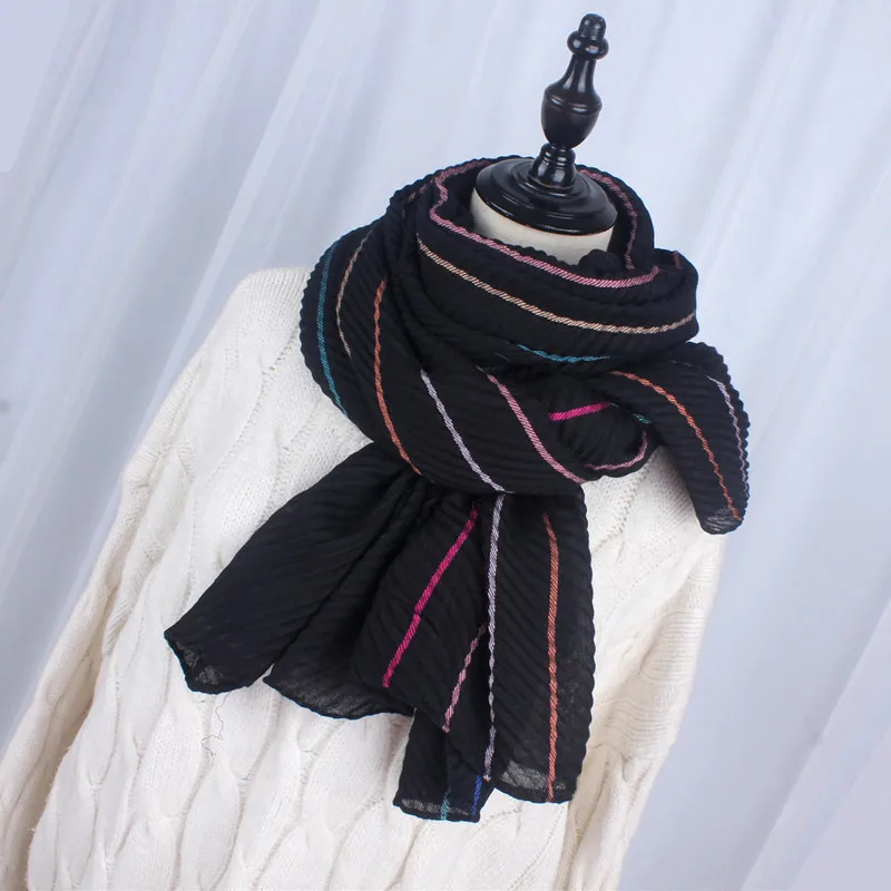 2018 new women silk cotton striped scarf for ladies winter autumn