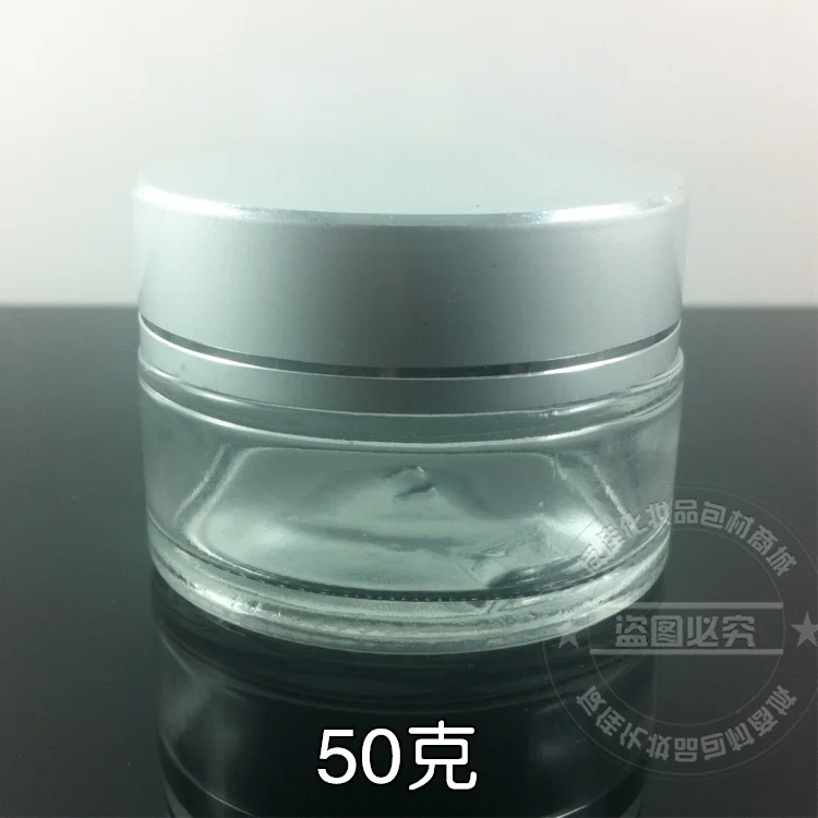 50pcs-empty-50g-clear-glass-cream-jar-with-matte-silver-aluminum-lid-wholesale-50-grams-cosmetic-jarpacking-for-eye-cream