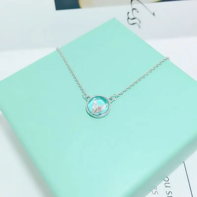 Mermaid foam bubble design crystal necklace s925 silver mermaid tail Blue pendant necklace for women elegant jewelry gift4