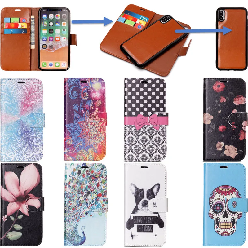 

Luxury Splice 2 in 1 Floral Flip Leather Wallet Phone Soft Silicone Case Cover Shell Coque for Apple iPhone 6 6S 6G 7 8 Plus X