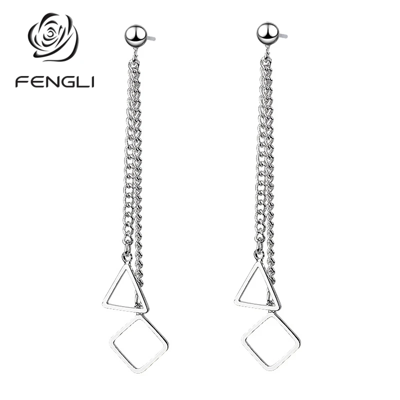 

Punk Style Simple Chain Hollow Square Triangle Drop Earrings Korean Style Long Earrings Statement Earrings Gift Hiphop jewelry