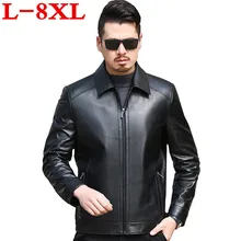 Большие размеры 8XL осенне-зимнее тонкое мотоциклетное пальто из натуральной кожи мужское повседневное пальто Мужская куртка из натуральной кожи с отворотом модная
