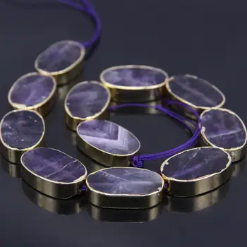 

20x30mm Gold Edged Amethysts Flat Oval Loose Beads,Natural Crystal Stone Slab Slice Nugget Pendant DIY Bracelet Nekclace Jewelry