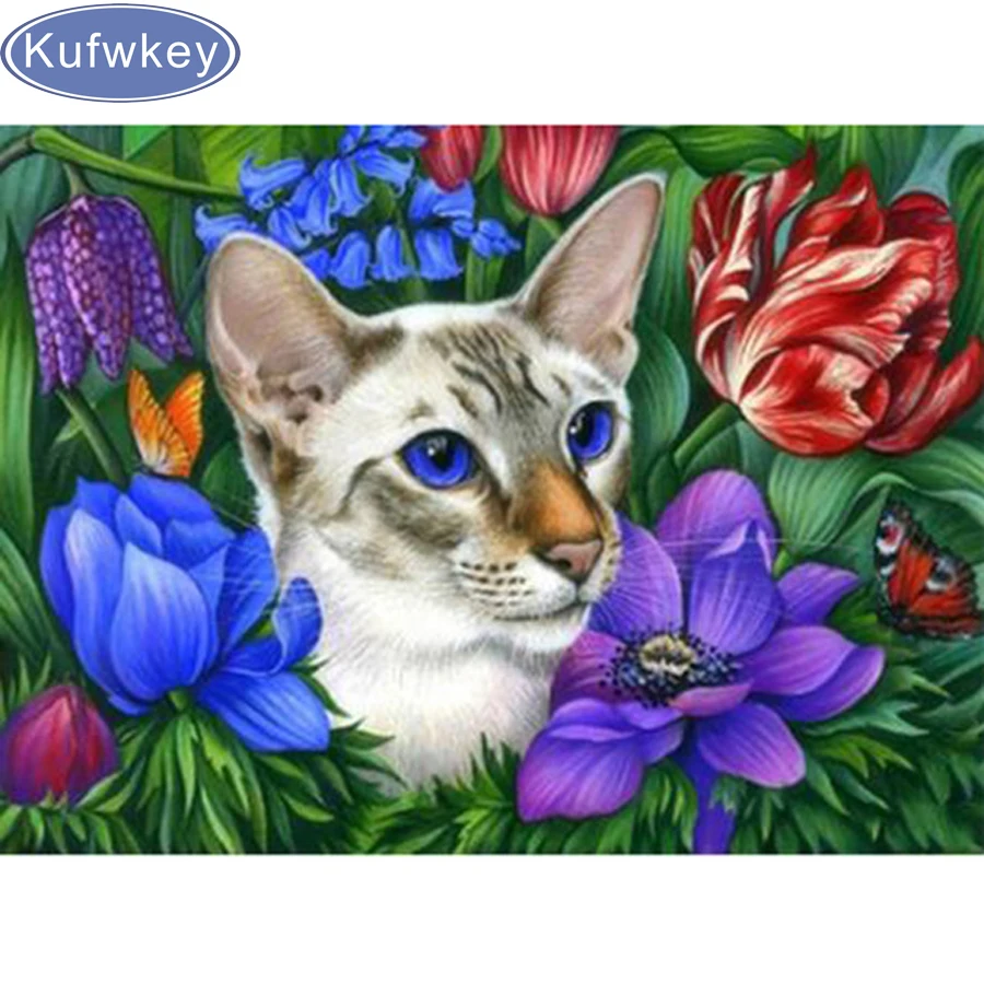 

diy 5d Diamond Painting poppy and cat Diamond Embroidery Animal Full Kits Gift Needlework Rhinestone Picture Flower Decoration