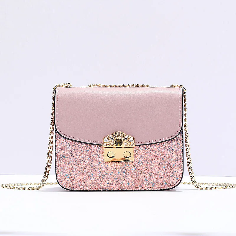 

Kajie Genuine Leather Mini Chain Bag For Women 2018 Fashion Girls' Crossbody Shiny Sequined Shoulder Flap Messenger Bag
