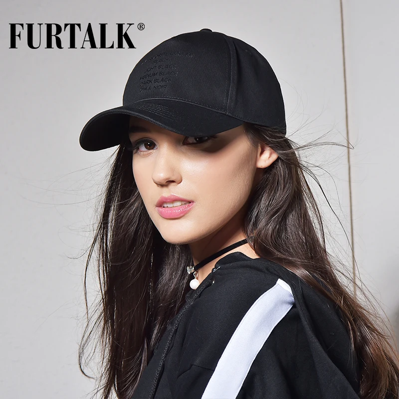 FURTALK الأسود قبعة بيسبول s للنساء والرجال قبعة بيسبول الأزياء العلامة التجارية الصيف Snapback كاب القطن الإناث الورك البوب قبعة