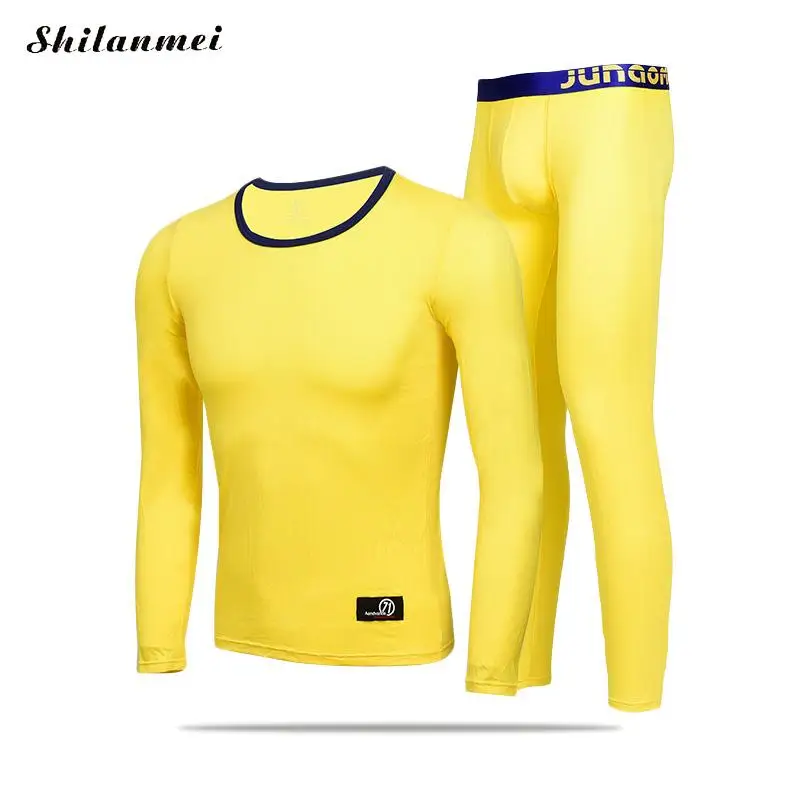 Winter Thermal Underwear Sets For Men Yellow Thermo Elastic Long Johns