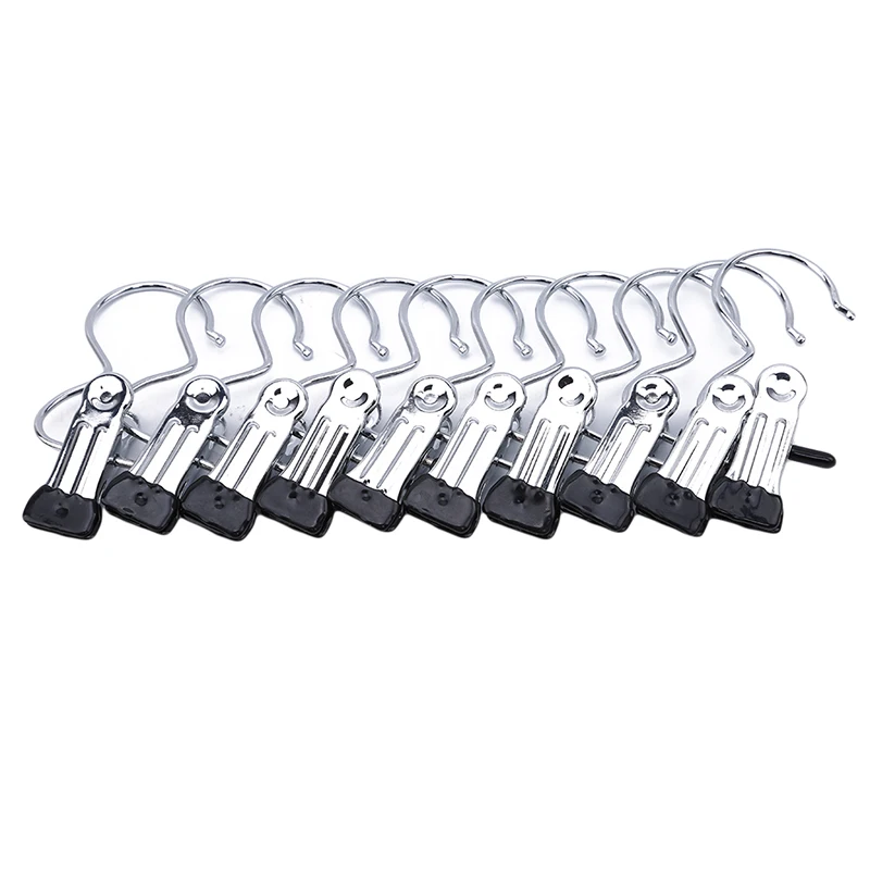 10PCS/Pack Portable Stainless Steel Hook Laundry Hanger Clips Clothes Pin Shoe Pants Hanger Clips For Household Travel Supplies