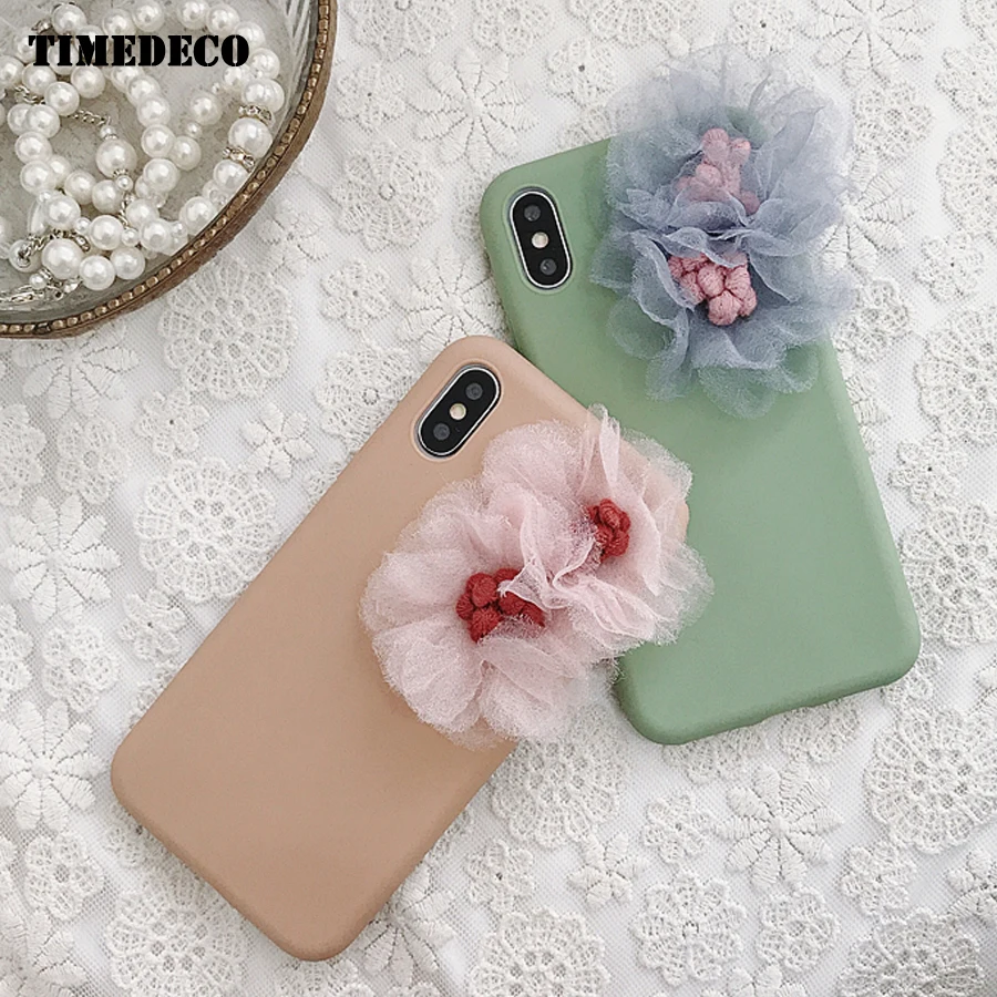 Candy Solid Color Lace Flower Pendant Phone Case For iPhone xs max Silicone X Xr TPU Full Back Cover 7 8 Plus 6 6s |