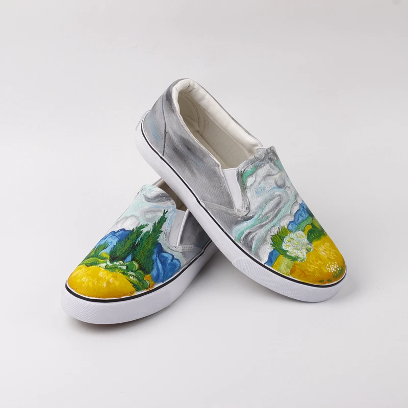Lacets En Paresseux w201c lov À De Toile L'huile Main La Vrouw Schoenen Marche Peinture 00000 Sans Champ E Abstraite Casual Chaussures Mocassins Peint Blé FSqwUA