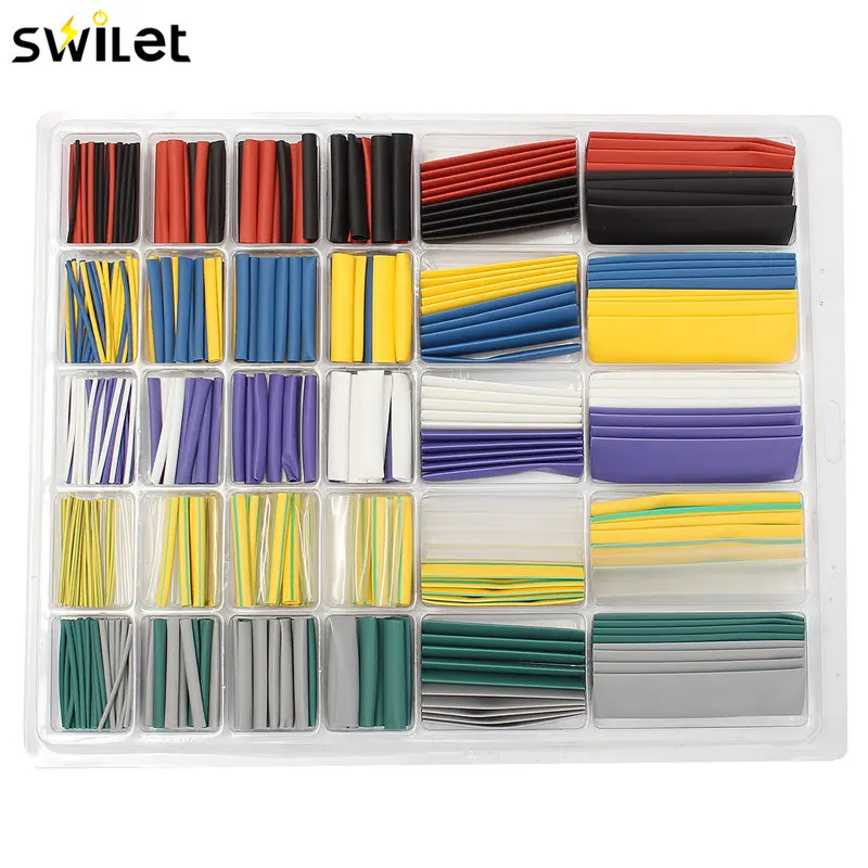 

500PCS Polyolefin 2:1 Heat Shrink Tubing Electrical Wrap Wire Cable Sleeving Kit 10 Colors Shrinkable Tube Assortment Set