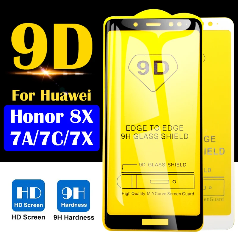 9D Защитное стекло для huawei honor 7x защита экрана honer 7c 7a 8x pro a c x 7 8 закаленное стекло sklo honor7x honor8x x8 x7