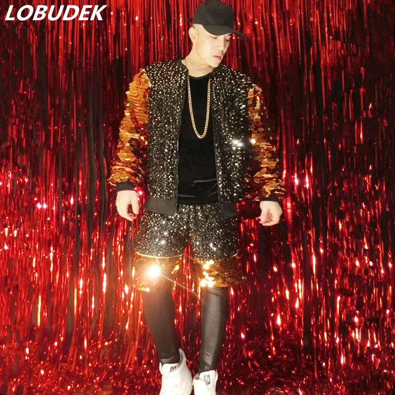 2018 прилив мужской бар певец DJ DS костюм музыкальный вокальный концертного исполнения одежда блестящие пайетки хип-хоп Рок танцор этап