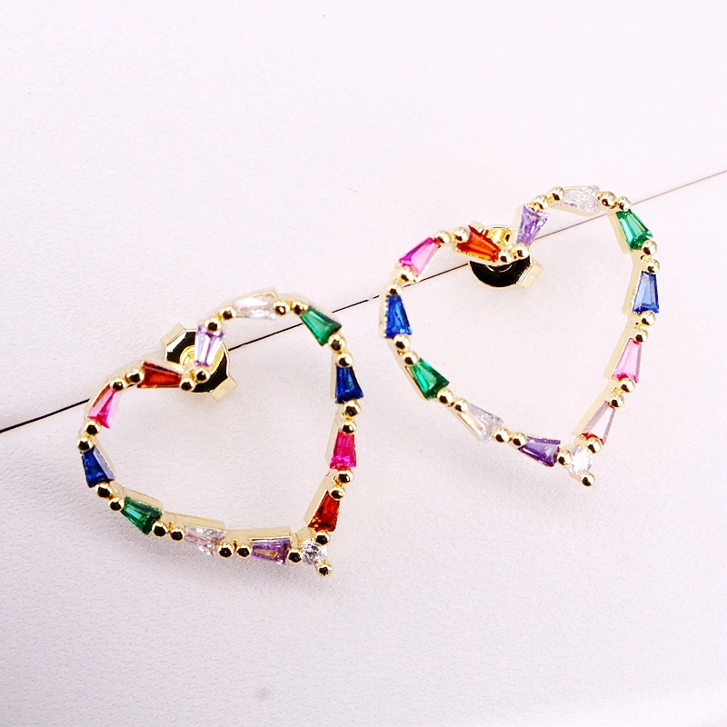 

3Pairs, Gold Filled New Colorful Micro Pave CZ Heart Stud Earring