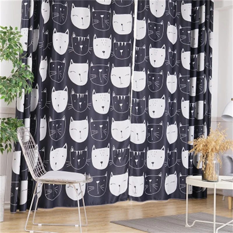 

Children's Room Cartoon Cute Big Face Cat Print Blackout Curtain Custom Living Room Blackout Curtain Modern Home Decor T164#4