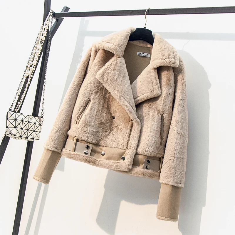 

MUMUZI 2019 new Korean fur coat velvet lapel thick sheep shearing jackets short coat leather women thermal parkas female