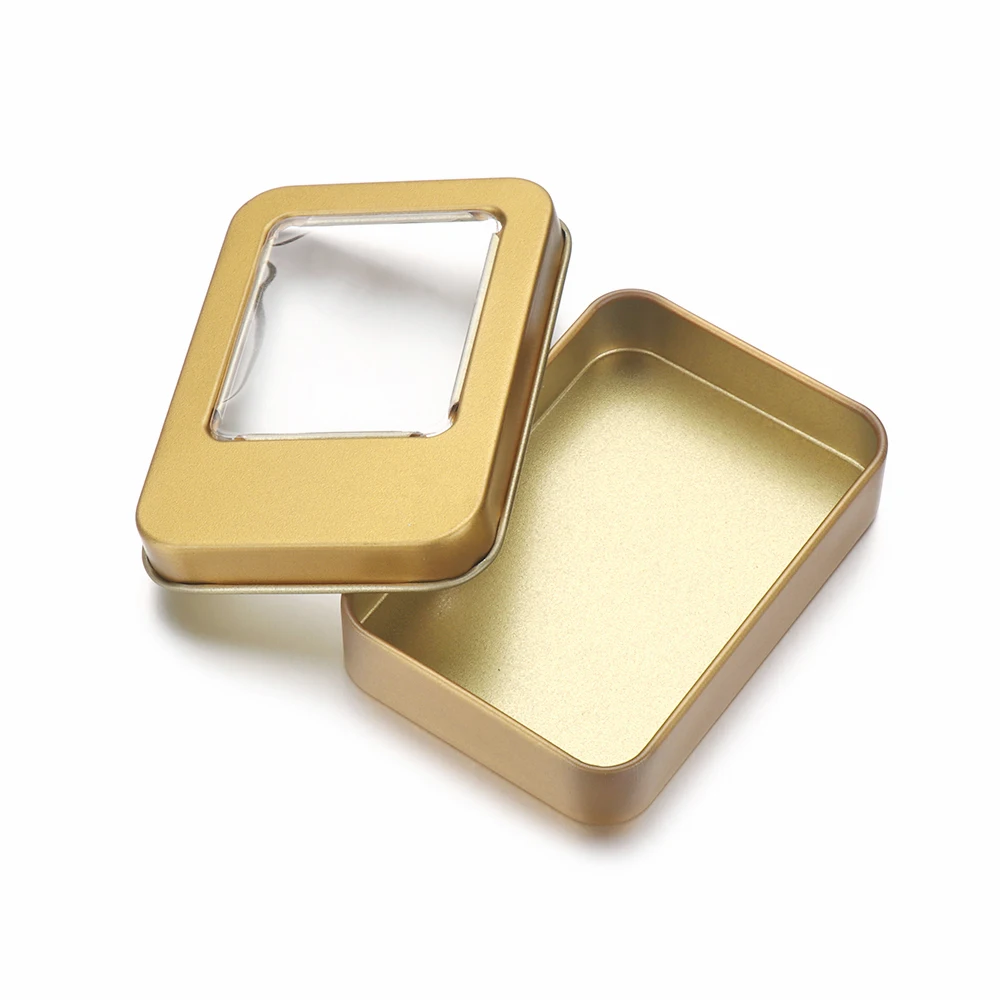 

1PC New Rectangular Clear Window Top Metal Tin Can Box Silver Blank Candy Jewelry Storage Case Crafts Survival Kit