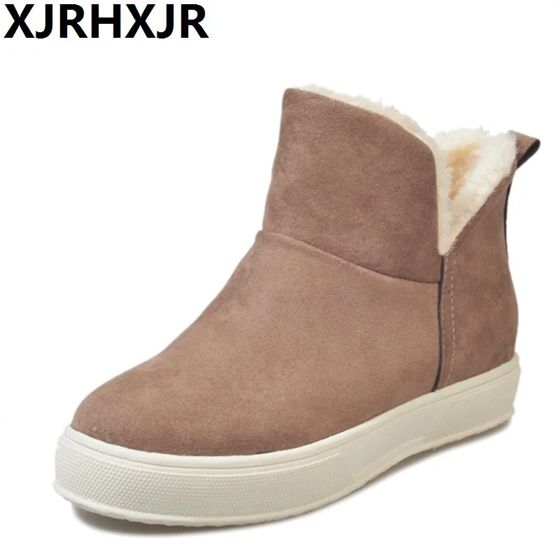 

XJRHXJR Winter Short Ankle Boots Hidden Wedges Shoes Woman Flats Heel Fur Footwear Snow Style Boots Warm Cotton Shoes Size 35-40