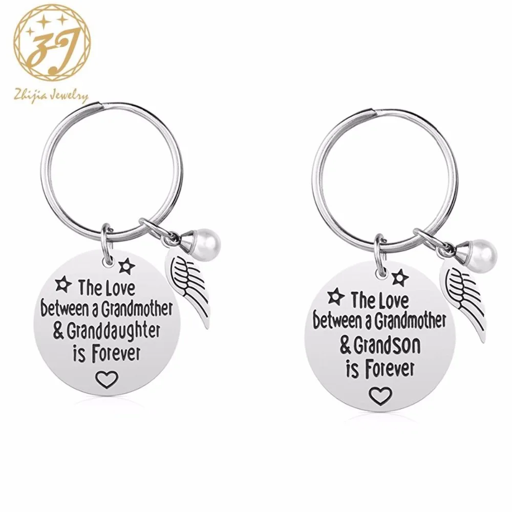 

Zhijia High-Quality Woman/Men 's Keychain For Brand Keyring The love Grandmother and Grandson Metal Keychain Key Ring Pendant