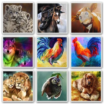 

25-5D Diy Diamond Painting Cross Stitch Horse Chicken Dog Lion Cat Parrot Diamond Mosaic Animal Embroidery Full Rhinestones G XU