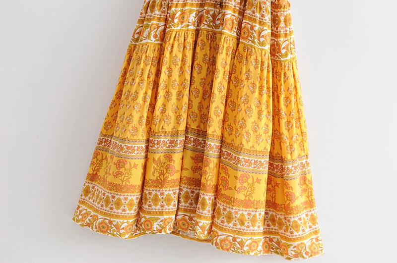 TEELYNN бохо платье вискоза желтый цветочный принт платья v-ncek пляжная одежда летнее платье цыганское длинное женское платье макси vestidos