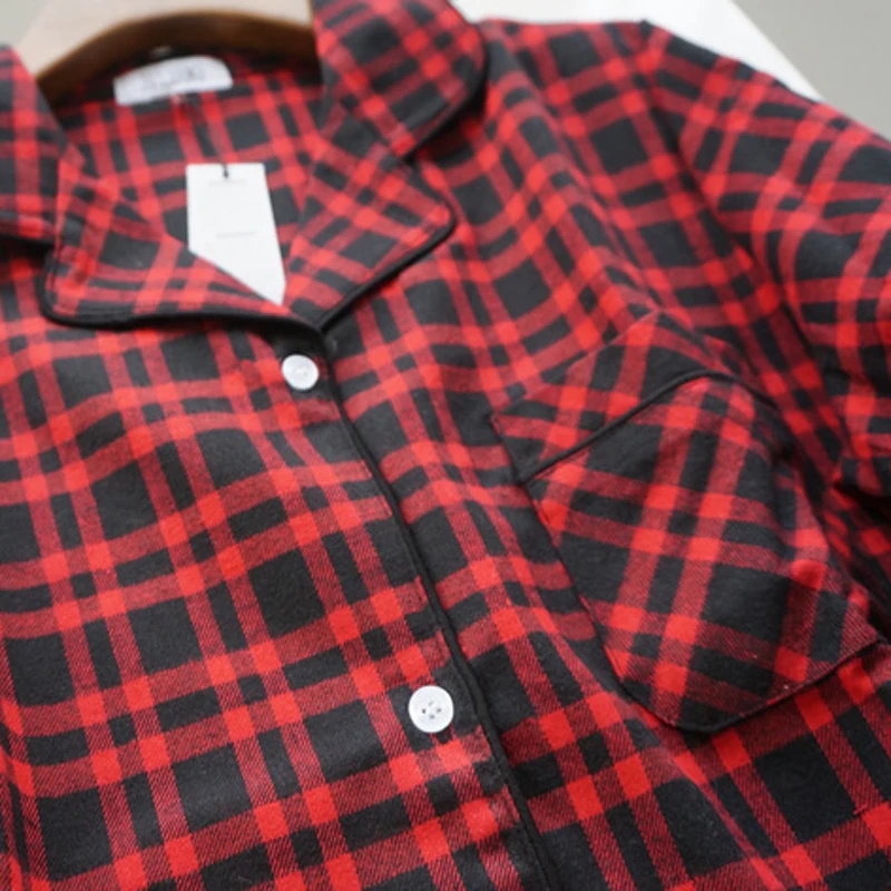 Scottish checkered couple pajamas men cotton long-sleeved autumn and winter simple casual home service suit