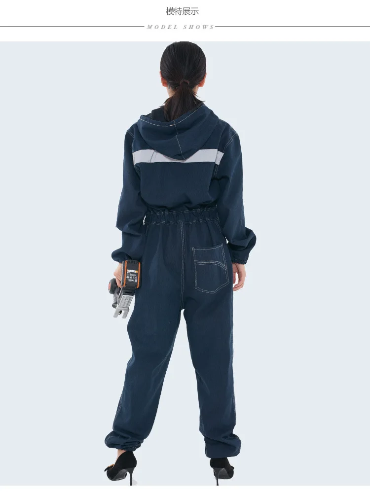 Denim Overalls Work Clothing Men Women Long Sleeved Hooded Coveralls Labor Overalls For Welding Auto Repair Painting Spraying