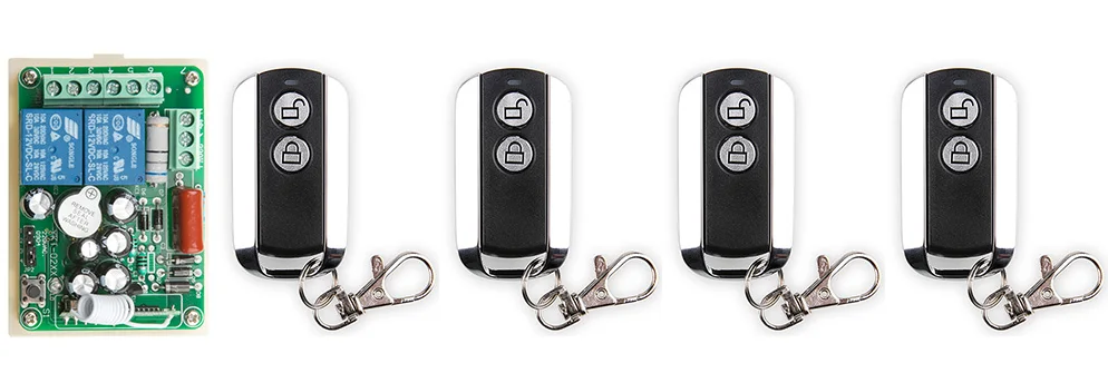 

latest AC 220V 2 CH 2CH RF Wireless Remote Control Switch System 1pcs Receiver & 4pcs 2 Keys metal waterproof Remote