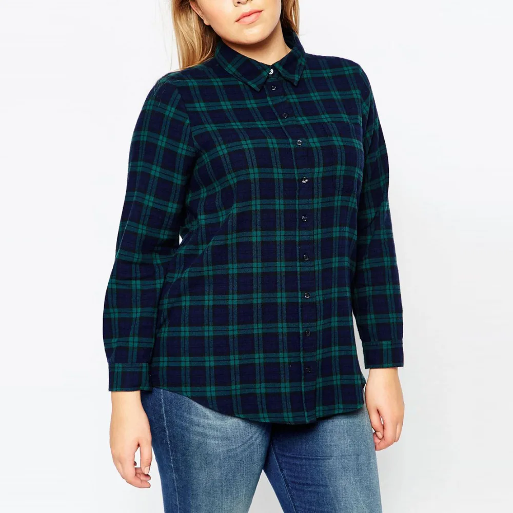 Plaid Women Shirts Blouse Plus Size Tops XXXXL Spring Autumn Long