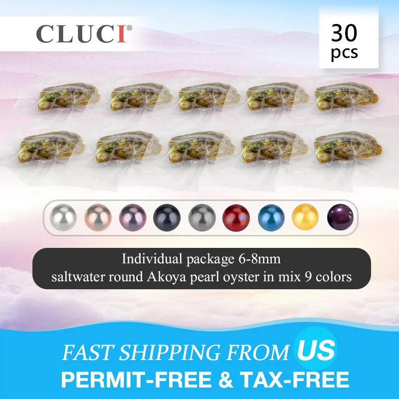 

CLUCI 30pcs Mixed 9 colors Akoya Pearl Oyster Individually Wrapped 6-8mm Round Akoya Single and Twins Oyster With Pearls WP092SB