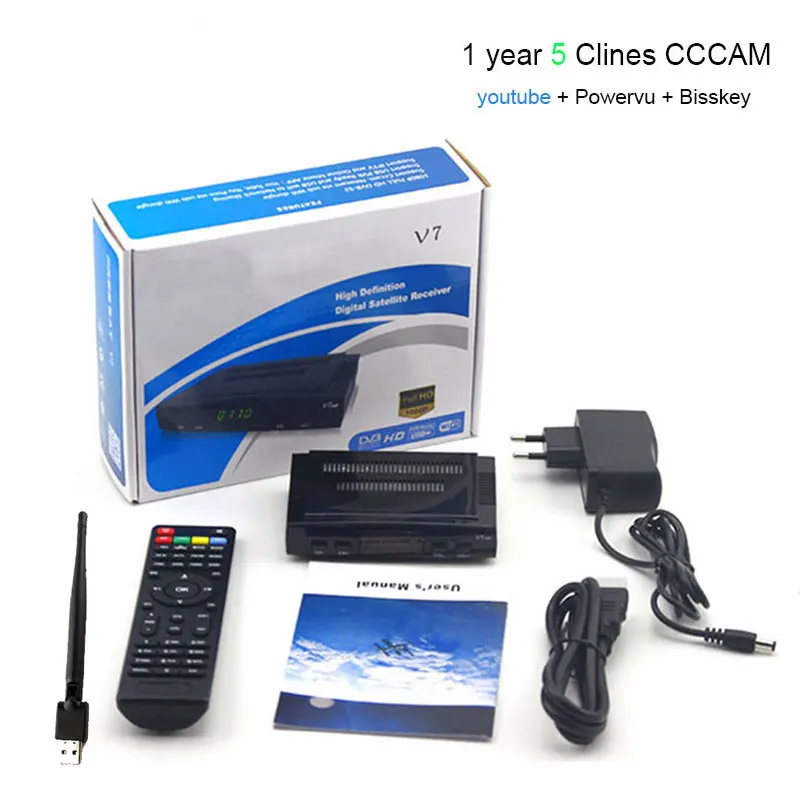 

V7 HD Digital Receptor Satellite Receiver DVB-S2 Decoder TV tuner with USB WIFI support Powervu youtube Spain Portugal no taxes