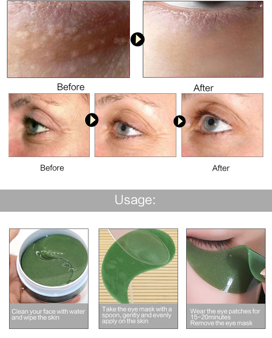 Collagen Crystal Eye Mask 60pcs Anti Wrinkle Remove Eye Bags Dark Circles Sleep Masks Green Gel Eye Patches Skin Care