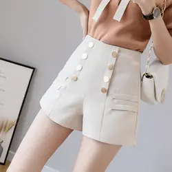 Модные Повседневные широкие брюки Шорты женщины 2019 летний корейский горячей линии Короткие брюки женские двубортный с высокой талией