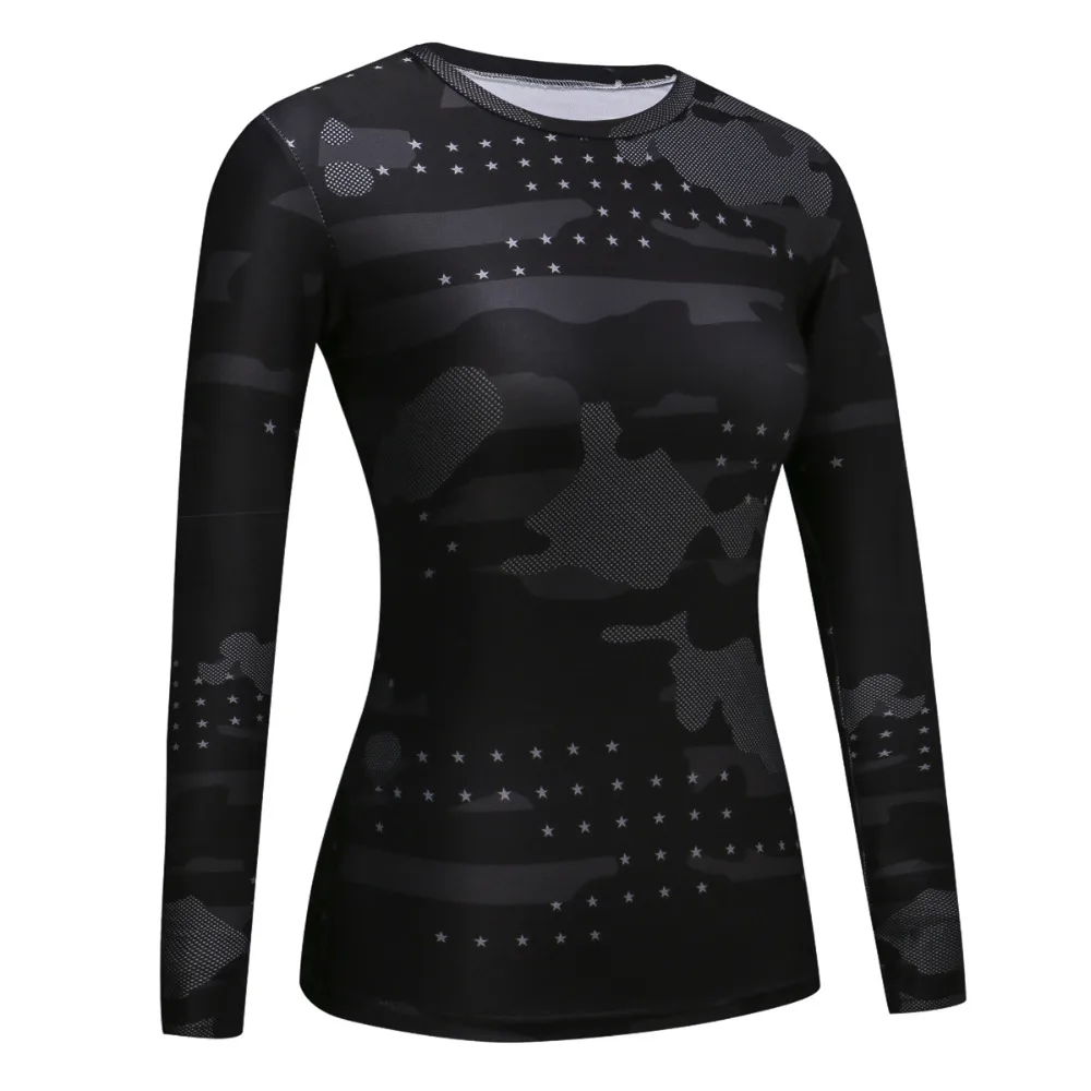 Womens Muscle Compression Tight T shirt Long Sleeves 3D Full Prints
