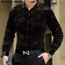 Модная Высококачественная бархатная рубашка с длинными рукавами и цветочным принтом, осень и зима, новая модная повседневная Качественная мужская рубашка S-4XL